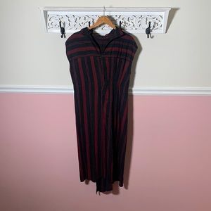 Zara women burgundy black vertical stripe dress